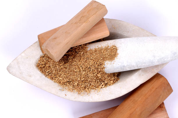 istock Chandan or sandalwood, sandalwood sticks, perfume, selective focus 942976410