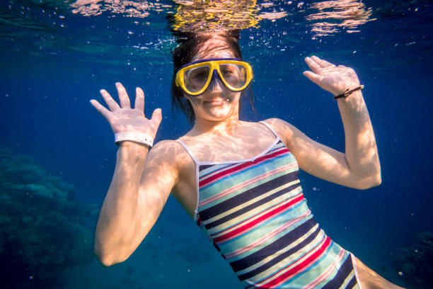 istock Happy girl dive in Red sea 942979062