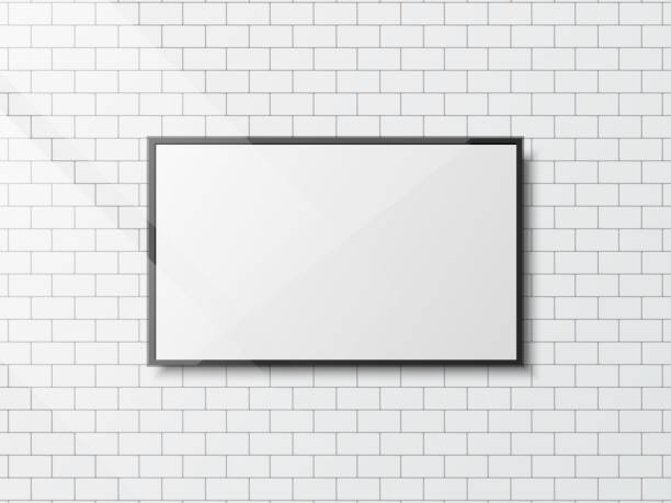 istock Realistic modern TV screen on surface of the mortar wall 942979958