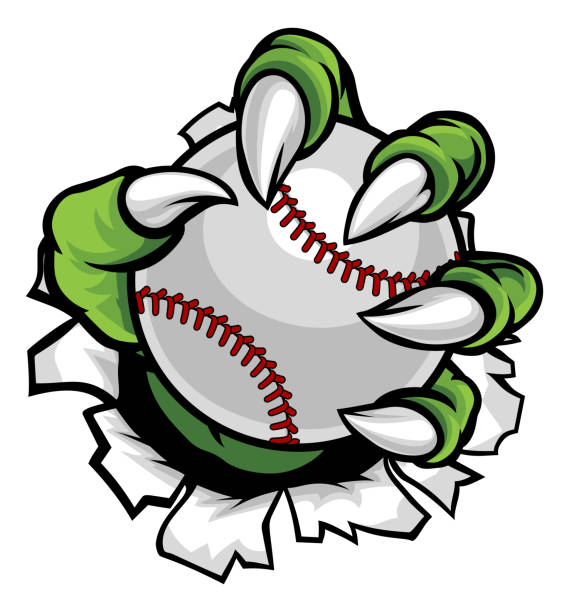 illustrations, cliparts, dessins animés et icônes de griffe de monstre ou d’un animal tenant la balle de baseball - characters sport animal baseballs