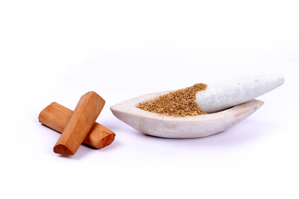 istock Chandan or sandalwood, sandalwood sticks, perfume, selective focus 942992802