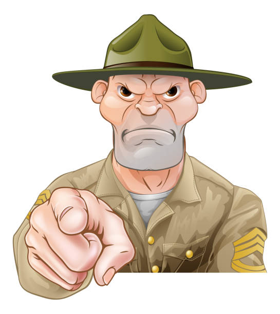 만화 육군 훈련 교관을 가리키는 - sergeant army pointing armed forces stock illustrations