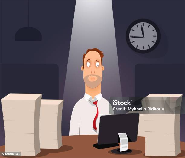 Computer Night Working Drawing Office Worker Working On Computer At Night In Dark Office Stock ...