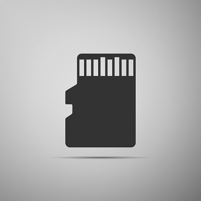 Micro SD memory card icon isolated on grey background. Flat design. Vector Illustration