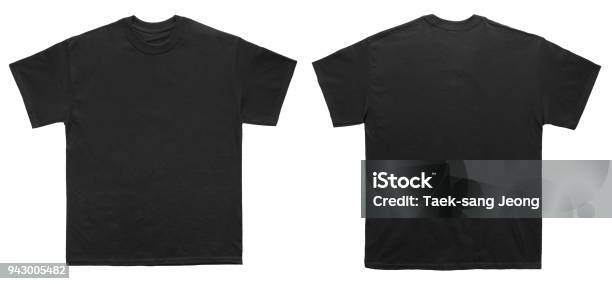En Blanco T Shirt Color Negro Plantilla Frente Y Parte Posterior Ver Foto de stock y más banco de imágenes de Camiseta