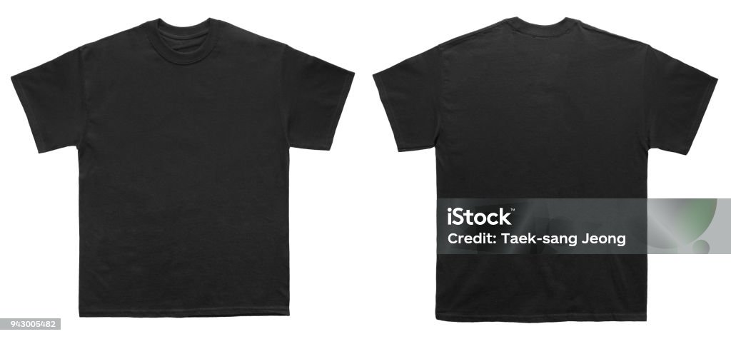 Blank T Shirt color black template front and back view Blank T Shirt color black template front and back view on white background T-Shirt Stock Photo
