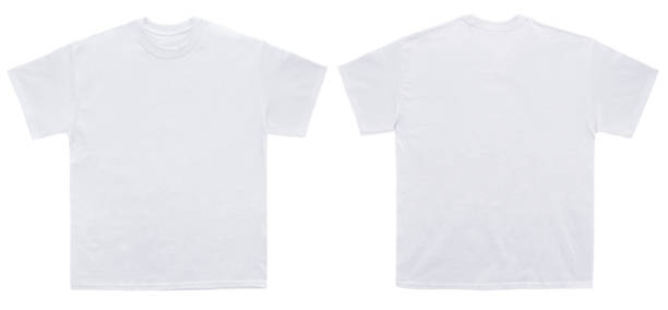 Blank T Shirt color white template front and back view Blank T Shirt color white template front and back view on white background high collar stock pictures, royalty-free photos & images