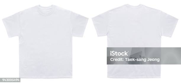 Blank T Shirt Color White Template Front And Back View Stock Photo - Download Image Now