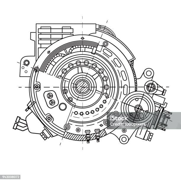 Electric Motor Section Representing The Internal Structure And Mechanisms It Can Be Used To Illustrate The Ideas Related To Science Engineering Design And Hightech Stock Illustration - Download Image Now