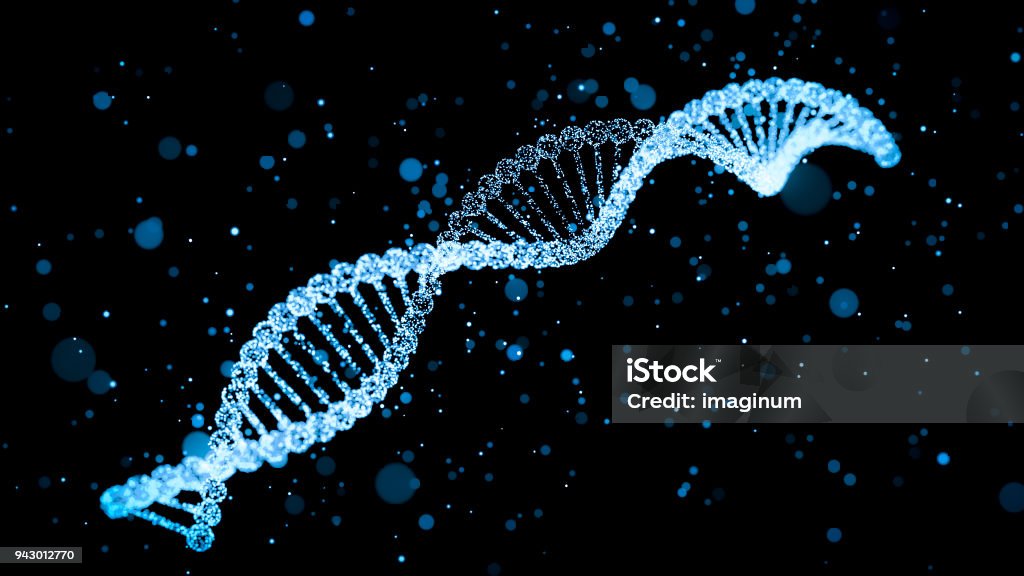 ADN humano con ilustración 3d de brillantes partículas - Foto de stock de ADN libre de derechos