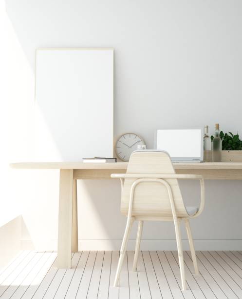 istock Work space interior background in hotel wall painted - 3d rendering minimal japanese 943015380