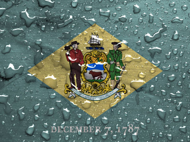 flag of Delaware with rain drops flag of Delaware with rain drops delaware us state photos stock pictures, royalty-free photos & images