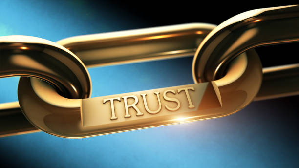 Trust chain as business concept Trust word as symbol in chrome chain loyalty stock pictures, royalty-free photos & images