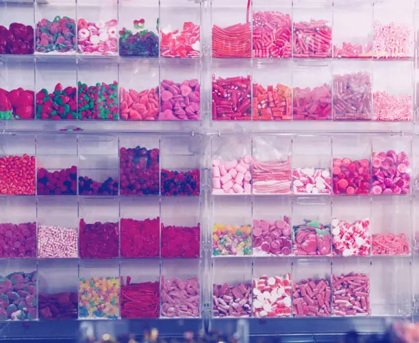 Photo of Shop of tasty sweets multicolored jellybeans