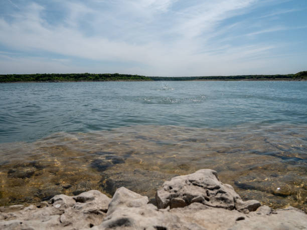 Low Angle View of Stone skipping across lake
