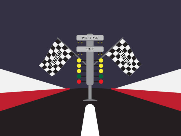 Racing start lights and checkered flag of race Racing start lights and checkered flag of race car event in a racetrack. Vector illustration. EPS10 drag racing stock illustrations
