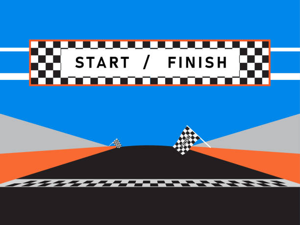 финишная линия и клетчатый флаг гонки - super speedway stock illustrations