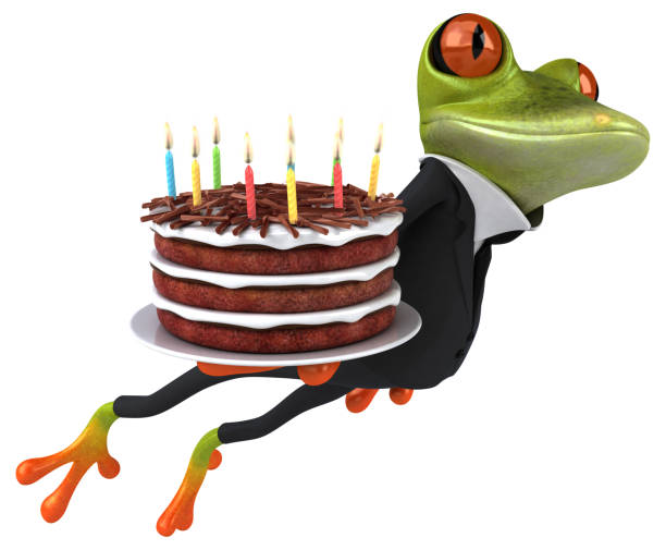 Fun frog with a birthday cake - 3D Illustration