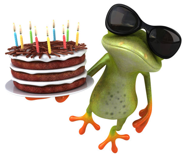 Fun frog with a birthday cake - 3D Illustration