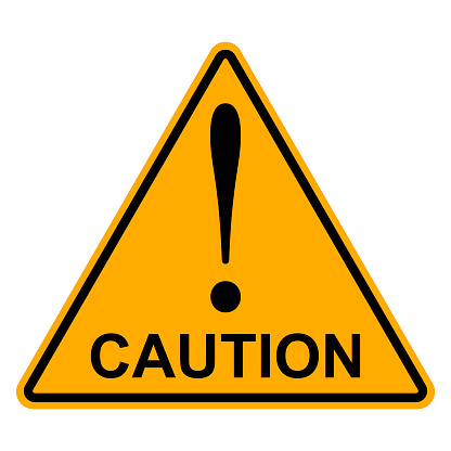 Orange yellow triangle with exclamation mark the word caution, vector Hazard warning attention sign