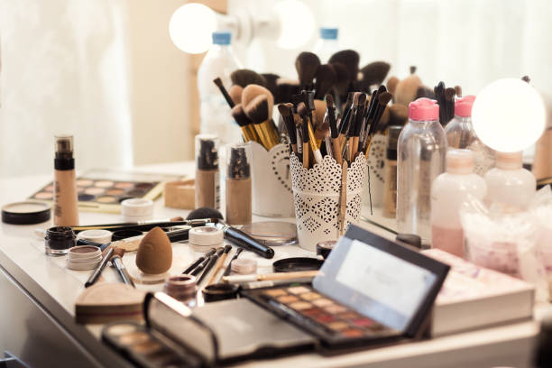 istock Professional makeup products with cosmetic beauty brushes and tools, make-up set 943034254