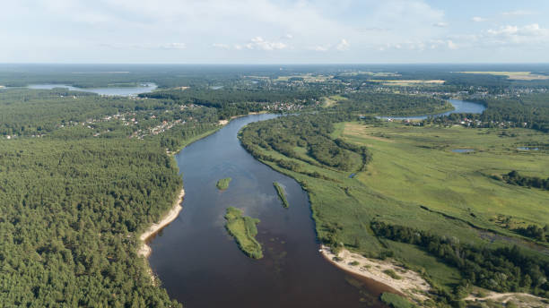 istock Gauja river Latvia drain into Baltic Sea aerial drone top view 943045332