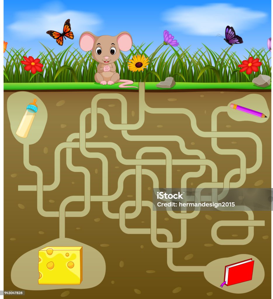 Help the mouse to find the cheese! illustration of Help the mouse to find the cheese! Activity stock vector