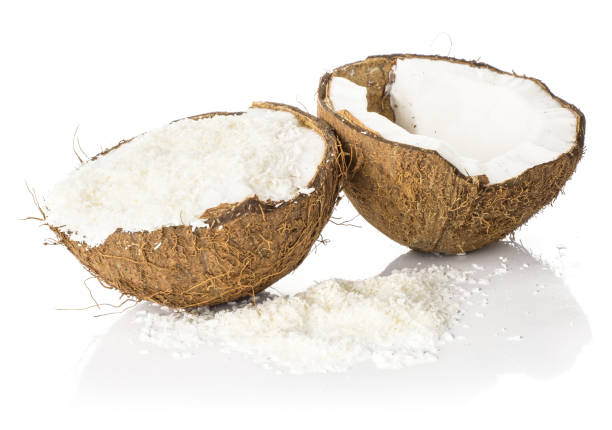 Fresh brown coconut isolated on white stock photo