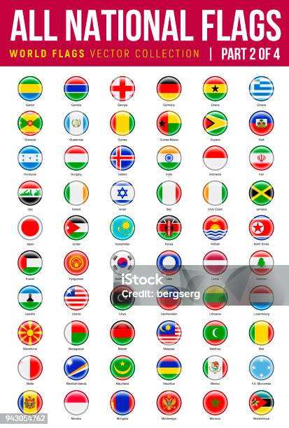 All World Flags Vector Round Icons Part 2 Of 4 Stock Illustration - Download Image Now - Alphabet, Asia, Border - Frame