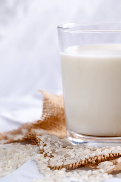 istock Single glass of rice milk. 943055466