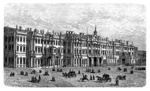 зимний дворец в санкт-петербурге россия 1870 - winter palace stock illustrations