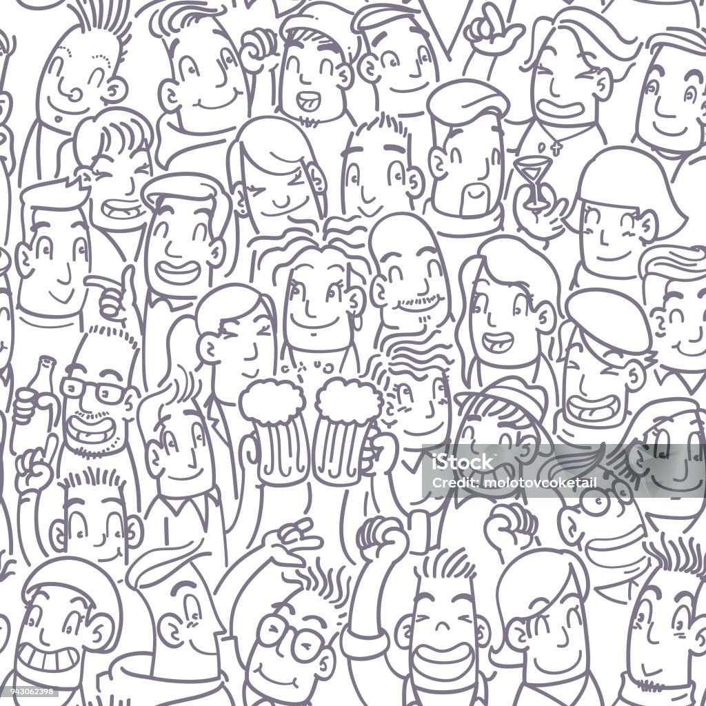seamless party people doodle pattern Seamless party people doodle pattern in purple. People stock vector
