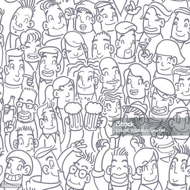 Seamless Party People Doodle Pattern Stock Illustration - Download Image Now - People, Doodle, Drawing - Activity