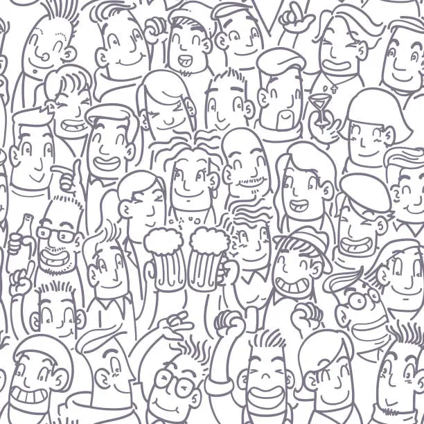 Vector illustration of seamless party people doodle pattern