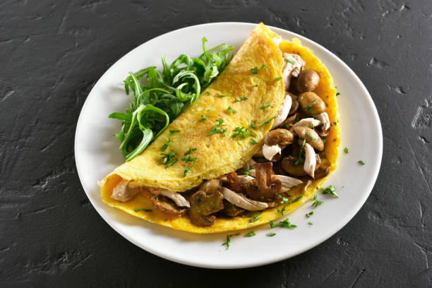 istock Omelette with mushrooms, chicken meat, greens 943070260