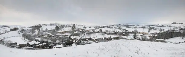 a rural snow scene of Bainbridge village in North Yorkshire