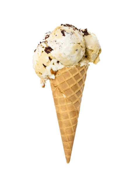 istock Wafer cone with creamy vanilla ice cream with chocolate chips isolated on white 943074438