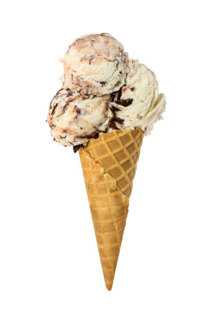 istock Wafer cone with creamy vanilla ice cream with chocolate chips isolated on white 943077510