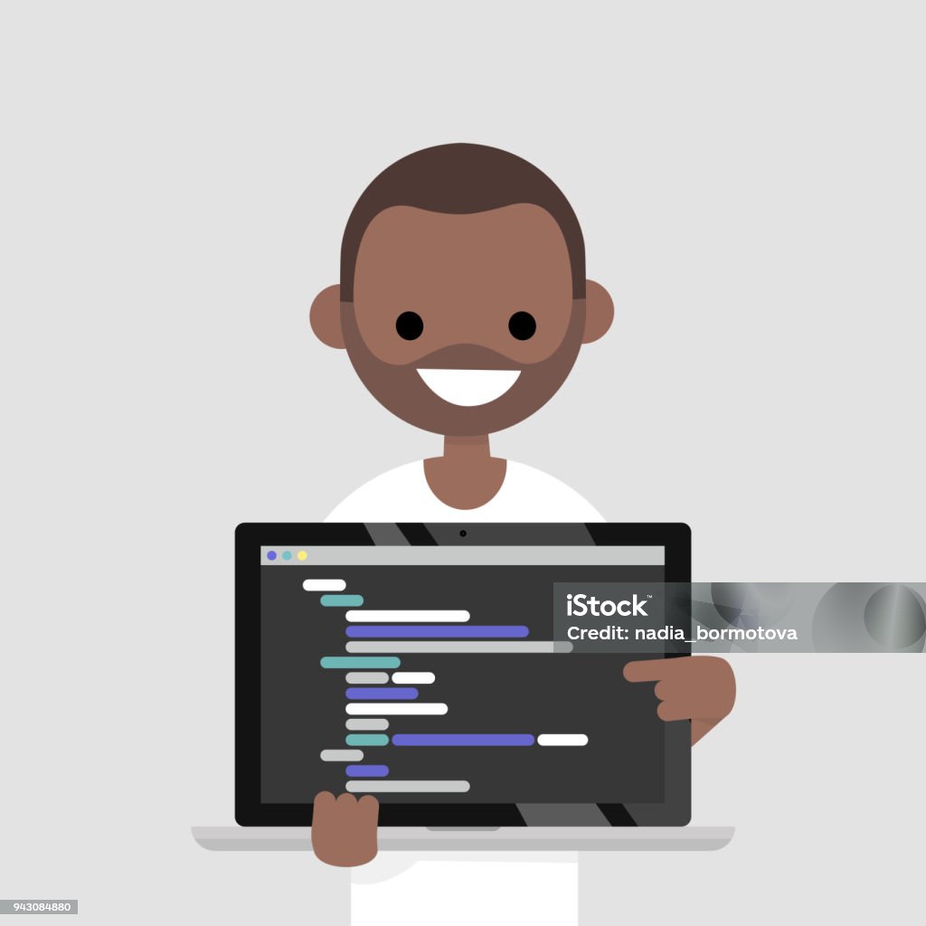 Young Programmer Pointing On The Laptop Screen Programming Code ...