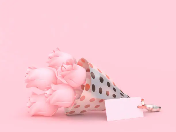 pink rose-flower bouquet blank paper card love valentine concept 3d rendering