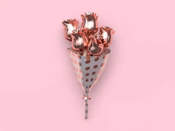 abstract metallic rose-flower bouquet valentine concept 3d rendering