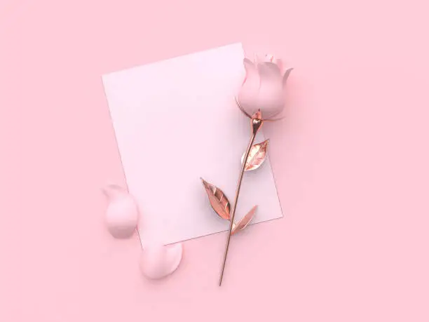 blank paper card flower-rose valentine concept 3d rendering