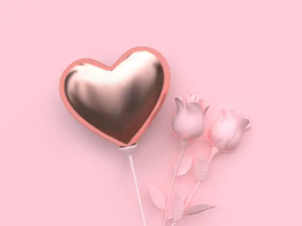 heart balloon pink flower-rose valentine concept 3d rendering
