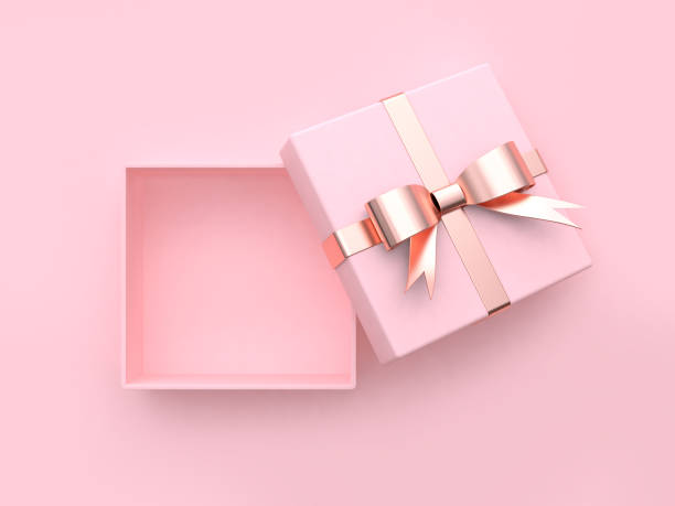istock pink square gift box open metallic bow-ribbon valentine concept 3d rendering 943092656