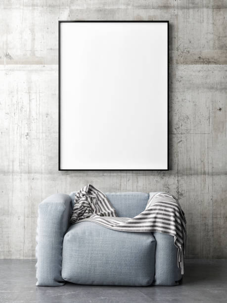 istock Canvas mock up poster with comfortable armchair 943095800
