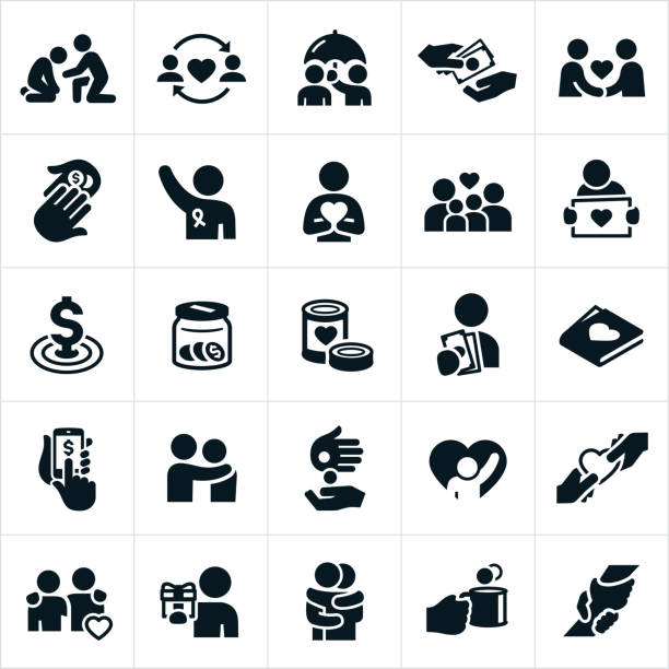 spenden symbole - black icons stock-grafiken, -clipart, -cartoons und -symbole