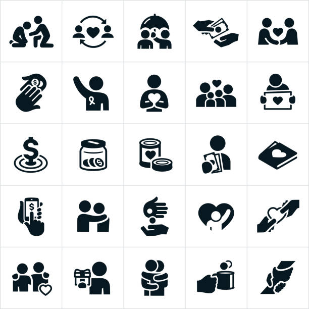 ilustraciones, imágenes clip art, dibujos animados e iconos de stock de iconos de donaciones a entidades benéficas - black icons