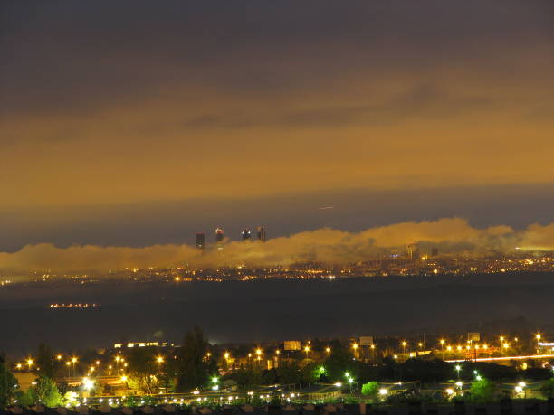istock Madrid skyline at night with clouds again 943114666