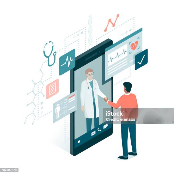 Consultation Médicale En Ligne Vecteurs libres de droits et plus d'images vectorielles de Santé et médecine - Santé et médecine, Technologie, Patient