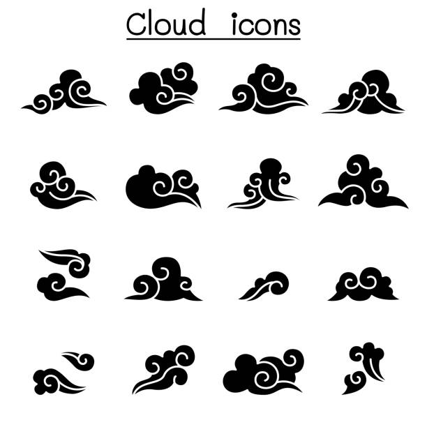 illustrazioni stock, clip art, cartoni animati e icone di tendenza di abstract cloud, chinese cloud, curl cloud, decoration cloud, set di icone cloud - whirling clouds